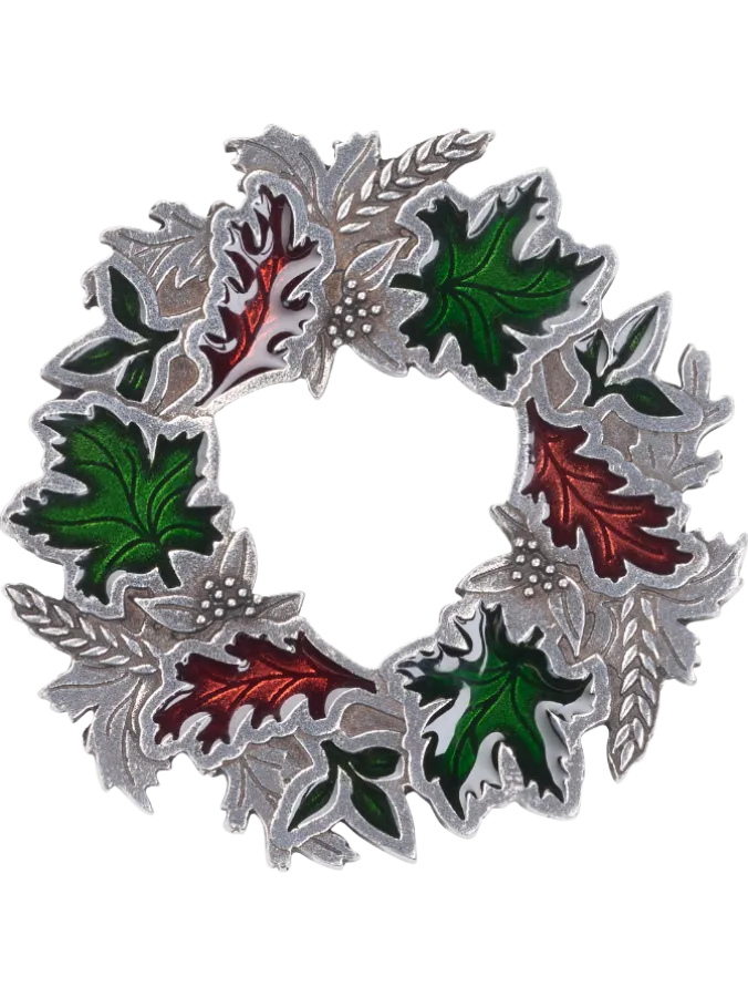 Autumn Leaves Wreath Pewter Brooch