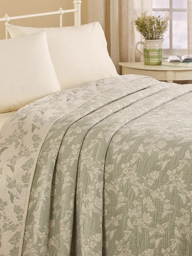 Aviary Reversible Portuguese Cotton Jacquard Bedspread