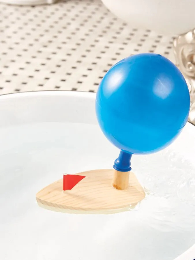 Balloon-Powered Wooden Toy Boat