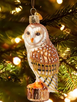 Barn Owl Blown-Glass Christmas Ornament