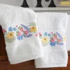 Berries and Blossoms Embroidered Cotton Hand Towel, Set of 2
