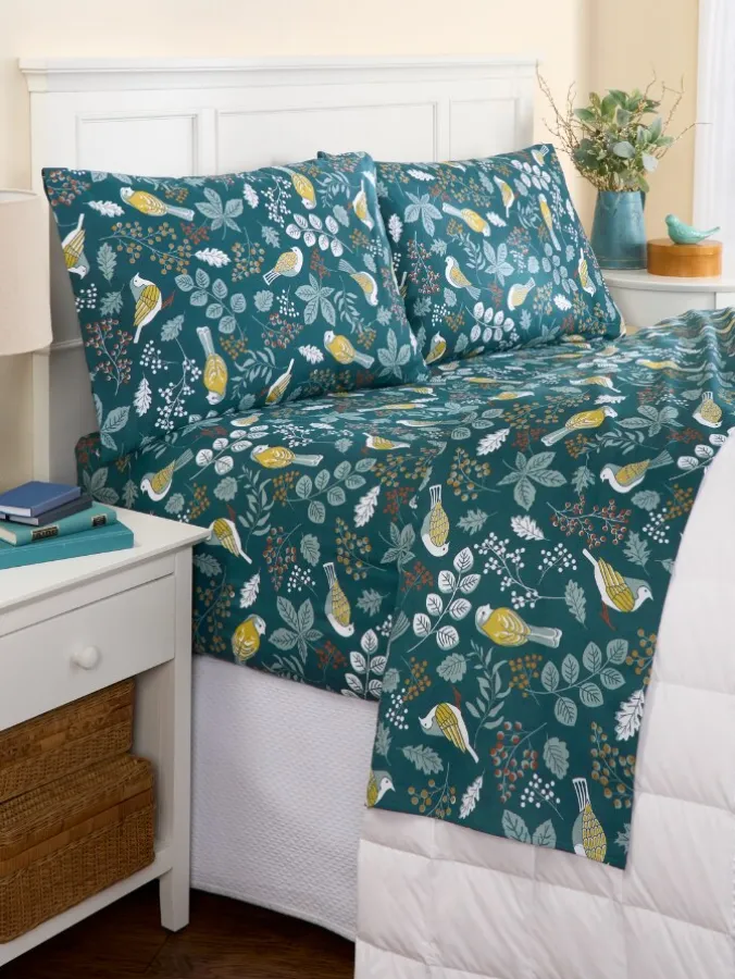 Birdsong Botanical Portuguese Cotton Flannel Sheet Set