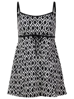 Black and White Empire-Waist Swim Dress