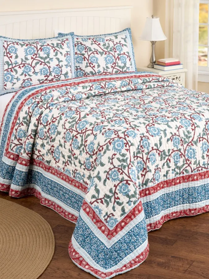 Blooming Border Oversized Cotton Quilt or Pillow Sham