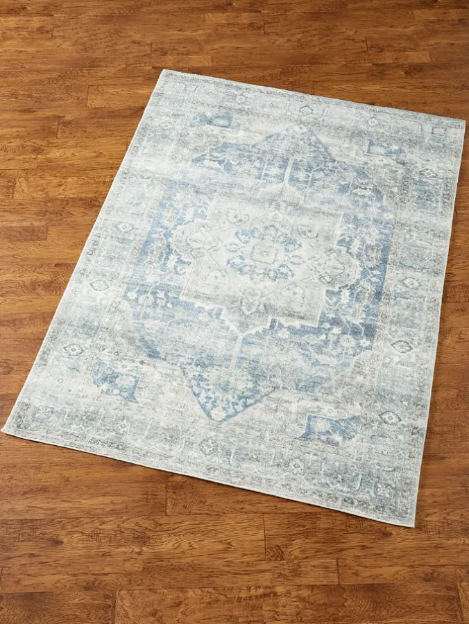 Blue and Gray Waterlily Super Soft Distressed Area Rug