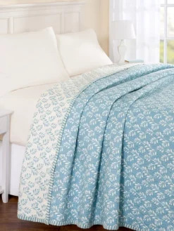 Botanical Leaves Cotton Quilted Bedspread or Sham