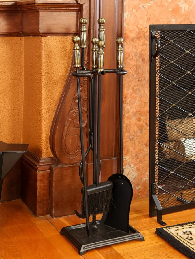 Brass 5-Piece Fireplace Tool Set
