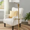 Brass Swing-Arm Floor Lamp With Table