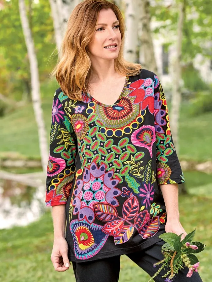 Bright Print Jersey Knit Tunic Top