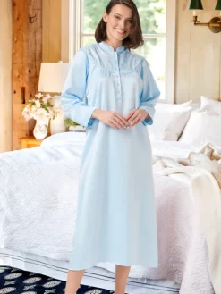 Brushed-Back-Satin Embroidered Nightgown