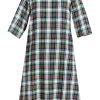 Brushed Cotton Plaid Dress With Floral Embroidery