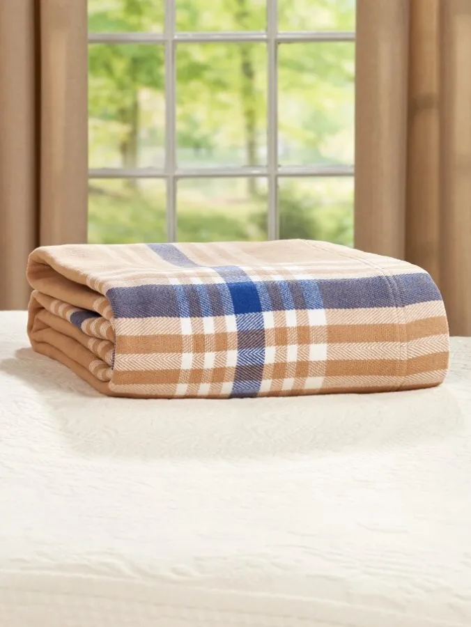 Brushed Portuguese Cotton Flannel Plaid Blanket or Throw