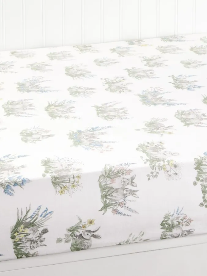 Bunny Garden Portuguese Cotton Percale Fitted Crib Sheet