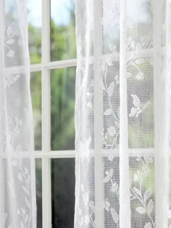 Butterfly Garden White Lace Pinch Pleat Back Tab Curtains