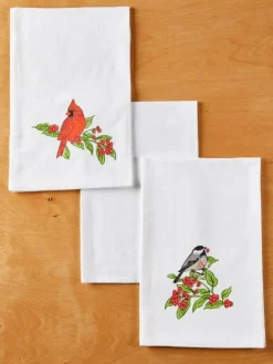 Cardinal and Chickadee Cotton Flour Sack Kitchen Towel, Set of 3