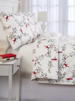 Cardinal and Chickadee Portuguese Cotton Percale Duvet Cover
