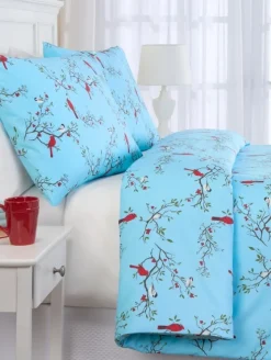 Cardinal and Chickadee Portuguese Cotton Percale Duvet Cover