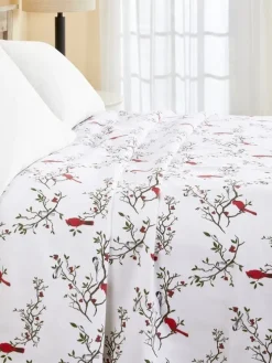 Cardinal and Chickadee Portuguese Cotton Double-Flannel Blanket or Throw