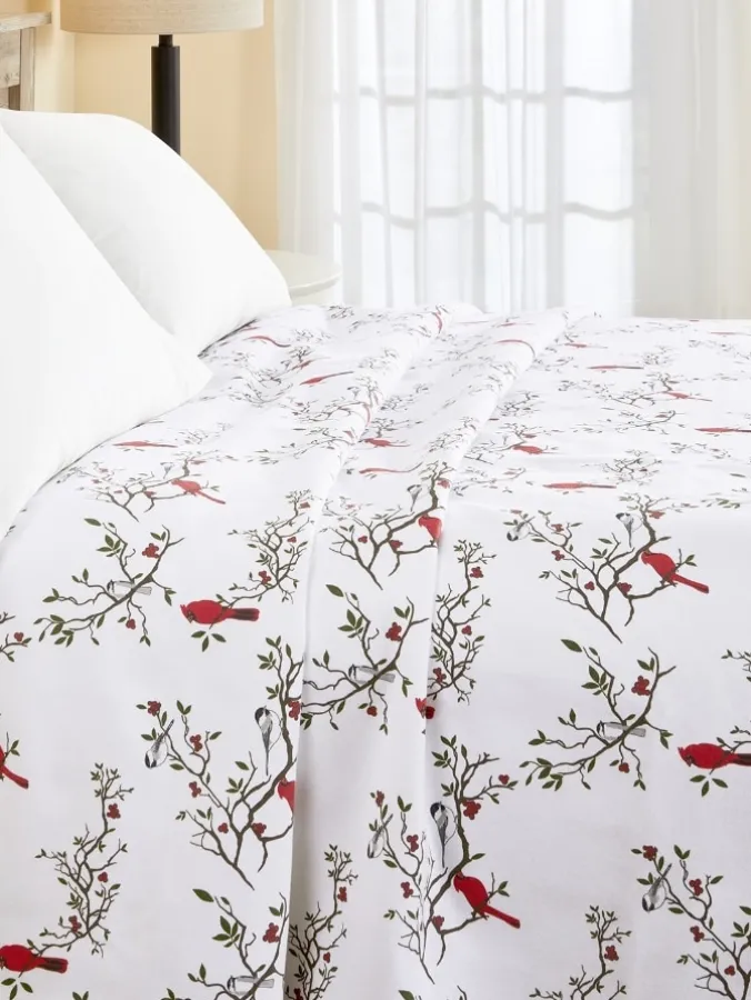 Cardinal and Chickadee Portuguese Cotton Double-Flannel Blanket or Throw