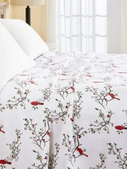 Cardinal and Chickadee Portuguese Cotton Double-Flannel Blanket or Throw