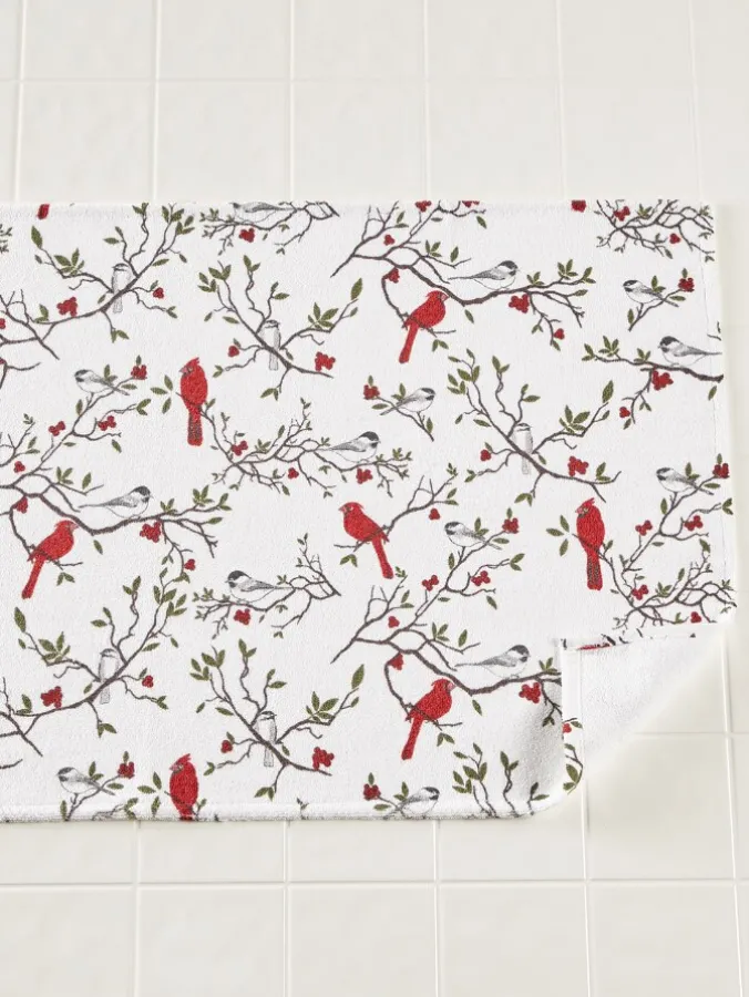 Cardinal and Chickadee Portuguese Cotton Bath Mat