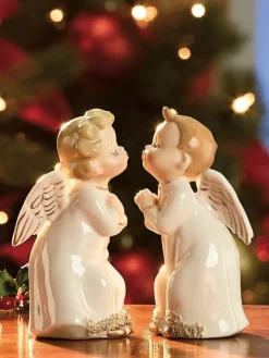 Ceramic Kissing Christmas Angels, Set of 2