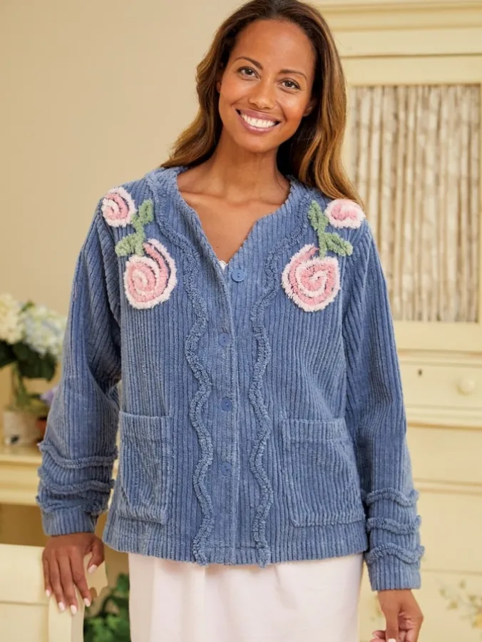 Chenille Blossom Button-Front Bed Jacket
