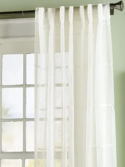 Chenille Stripe Sheer Rod Pocket Panel With Back Tabs