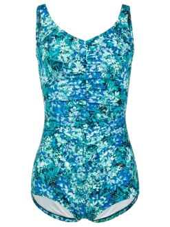 Chlorine-Resistant Multicolor Shirred Girl-Leg Swimsuit