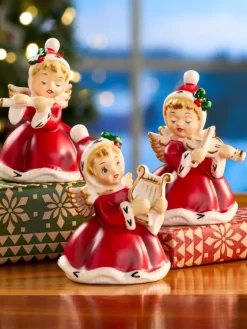 Christmas Ceramic Angel Musician Figurines, Set of 3