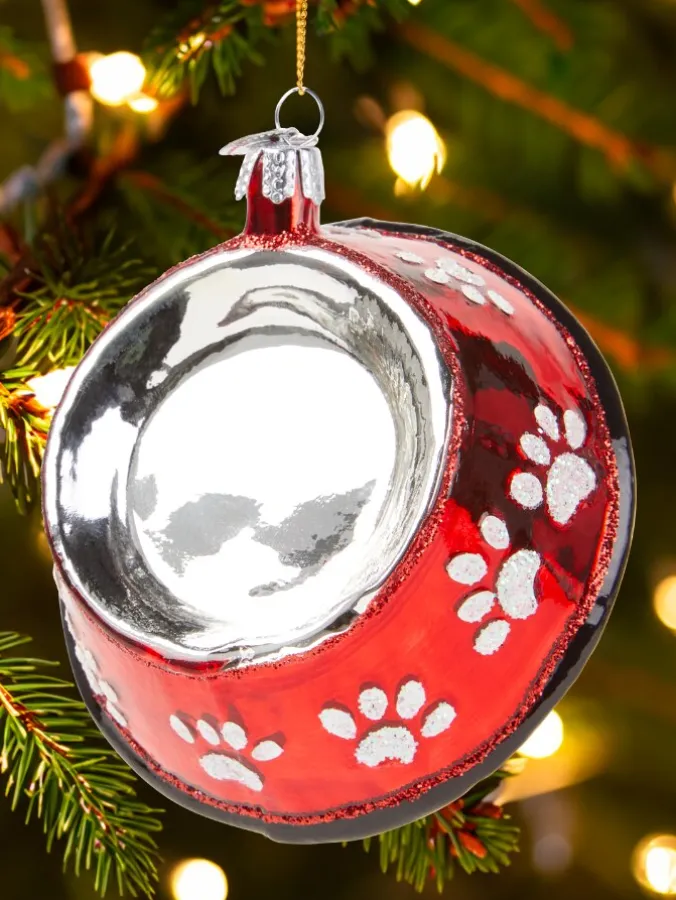 Christmas Dog Bowl Blown-Glass Ornament
