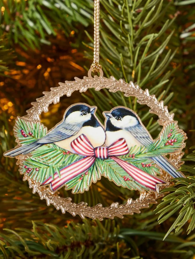 Christmas Keepsakes 24k Gold Finished Chickadees Ornament in Gift Box
