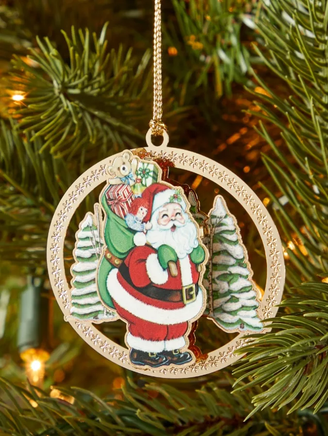 Christmas Keepsakes 24k Gold Finished Jolly Santa Claus Ornament in Gift Box