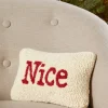 Christmas Naughty or Nice Hooked Wool Pillow