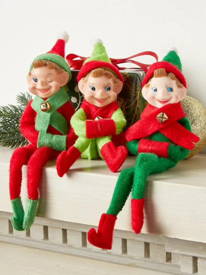 Classic 6 Inch Christmas Pixie Elf Ornament, Set of 3