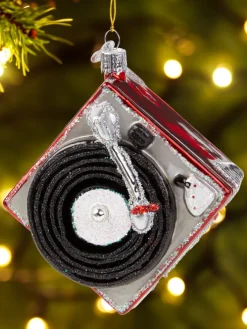 Classic Record Player Blown-Glass Christmas Ornament