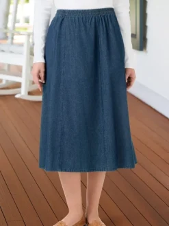 Classic Six-Gore Cotton Denim Skirt