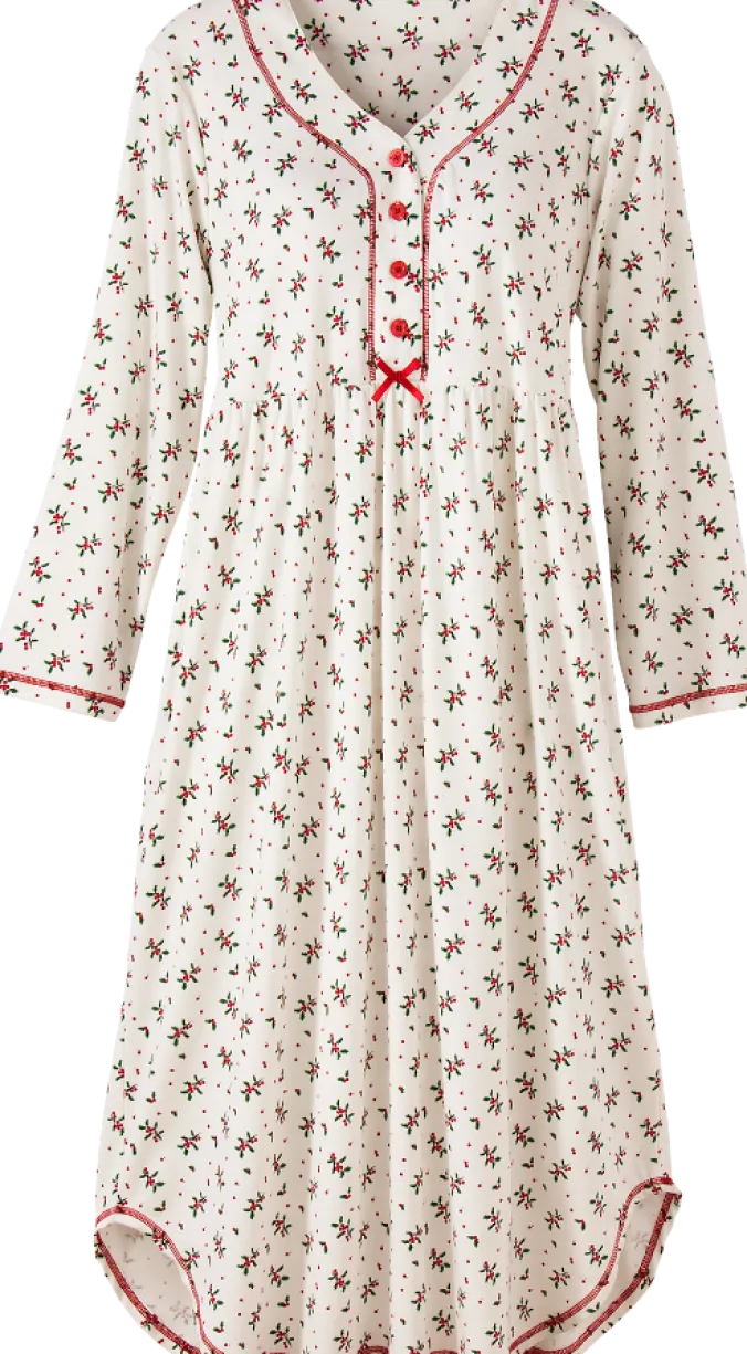 Classic Winter Holly Cotton Nightgown