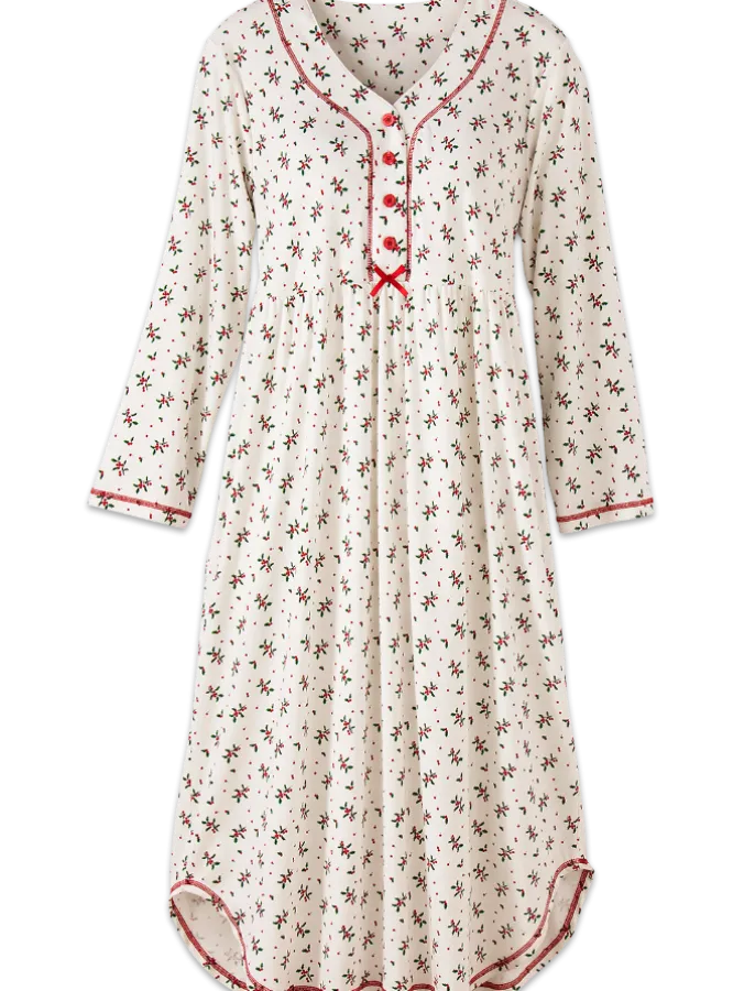 Classic Winter Holly Cotton Nightgown