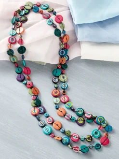 Colorful Rainbow Wooden Disc Necklace