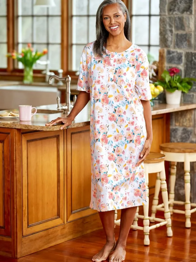 Comfort Knit Floral Print Short-Sleeve Nightgown