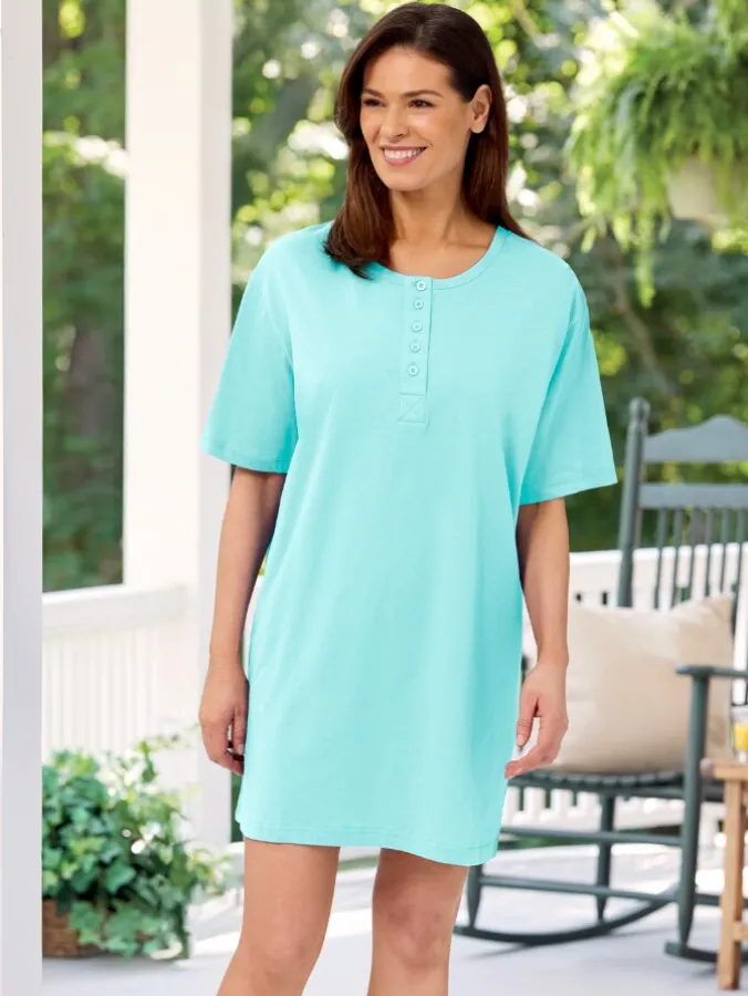 Comfort Knit Short-Sleeve Cotton Jersey Shortie Nightgown
