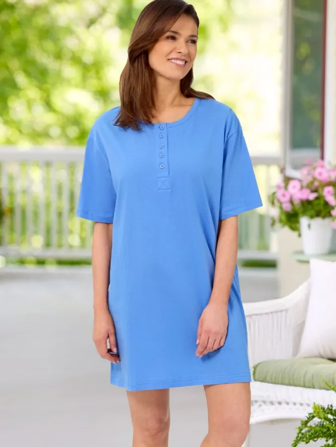 Comfort Knit Short-Sleeve Cotton Jersey Shortie Nightgown
