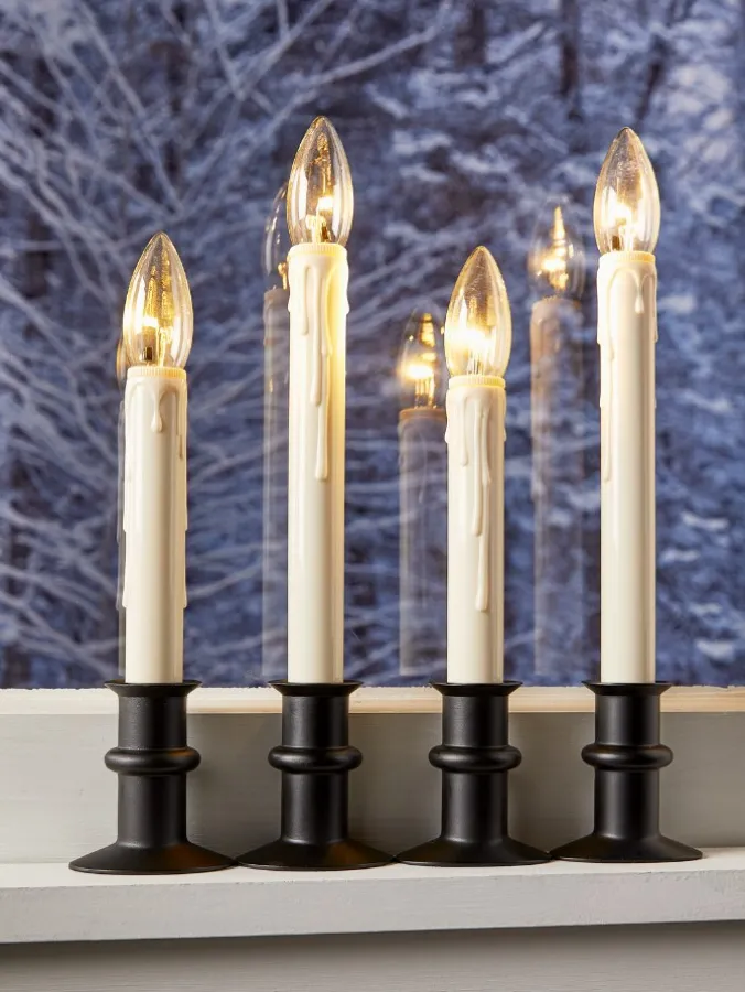 Cordless LED Window Candle With Adjustable Base, Set of 4