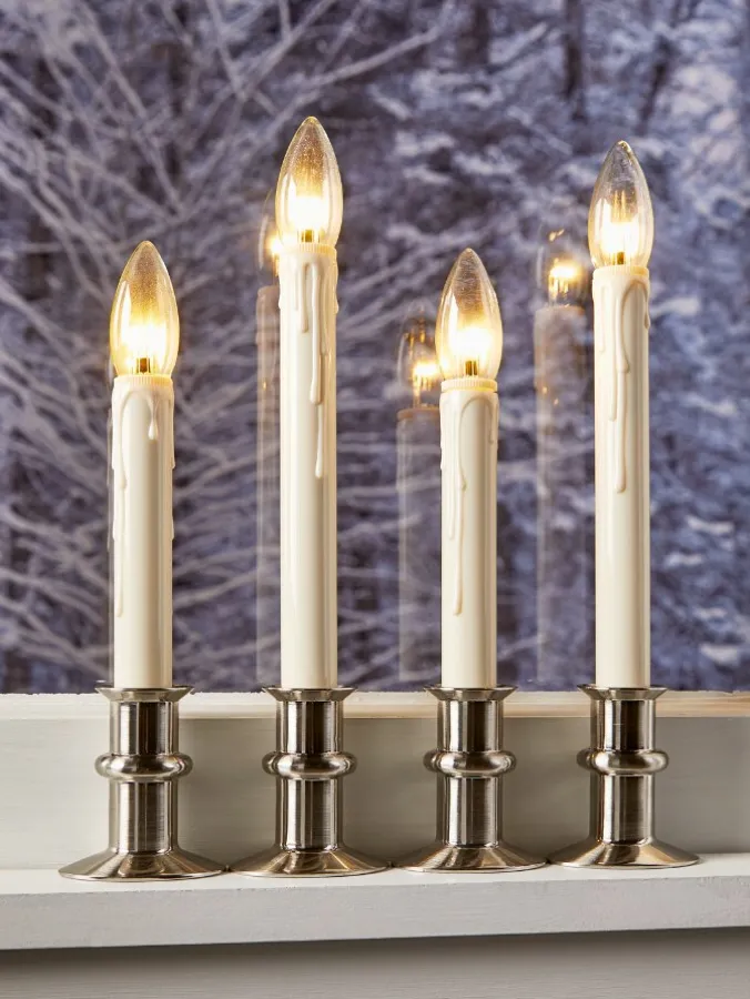 Cordless LED Window Candle With Adjustable Base, Set of 4