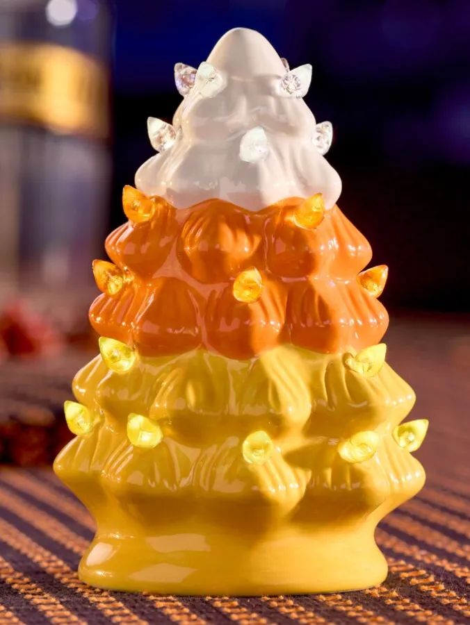 Cordless Lighted 5-Inch Halloween Ceramic Candy Corn Tree