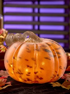 Cordless Lighted 7 Inch Hand-Blown Glass Pumpkin