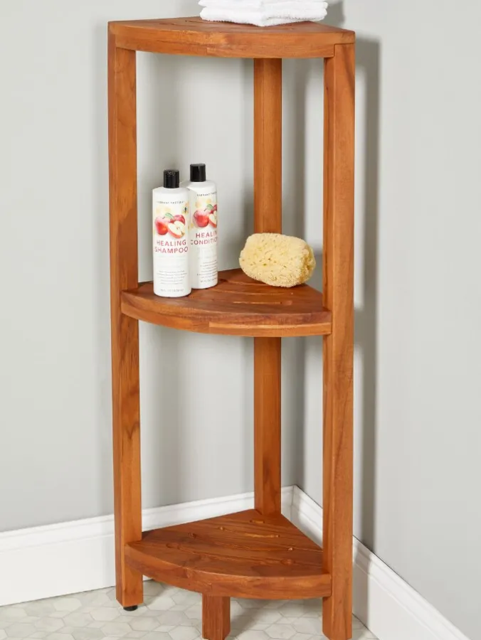 40.5" Corner Teak Bath Shelf