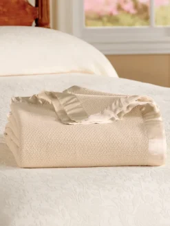 Cotton Blanket or Throw With Satin Binding