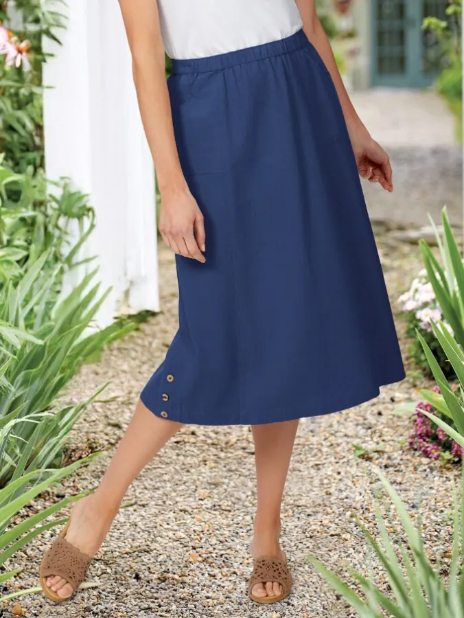 Crinkle Cotton A-Line Midi Skirt
